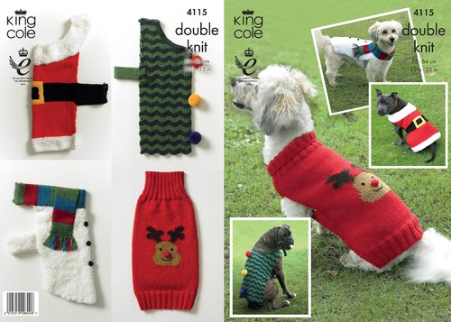 King Cole 4115 Knitting Pattern Christmas Dog Coats in King Cole DK
