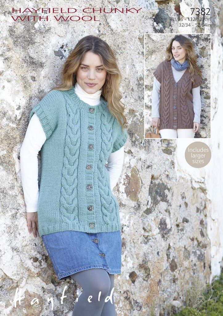 Sirdar 7382 Knitting Pattern Womens Round Neck and V Neck Gilets in