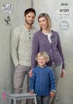 King Cole 4554 Knitting Pattern Family Cable Raglan Sweater and Cardigan in Fashion Aran