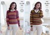 King Cole 5004 Knitting Pattern Womens Raglan Sleeve Round and V Neck Sweaters in King Cole Riot DK