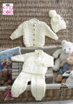 King Cole 5222 Knitting Pattern Baby Sweater Cardigan Trousers and Hat in King Cole Comfort Aran