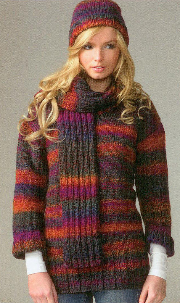 Sweater Hat and Scarf JB071 Knitting Pattern Marble Chunky