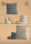 King Cole 3471 Knitting Pattern Knitted Slippers and Cushions in King Cole Fashion Aran