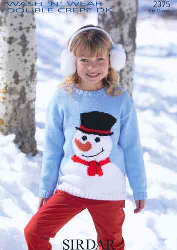 Sirdar 2375 Knitting Pattern Snowman Sweater in Sirdar Wash 'n' Wear Double Crepe DK