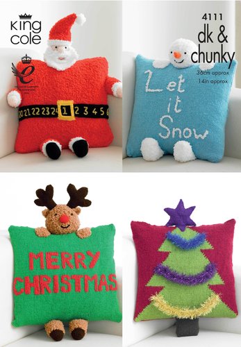 King Cole 4111 Knitting Pattern Christmas Novelty Cushions in King Cole DK & Chunky