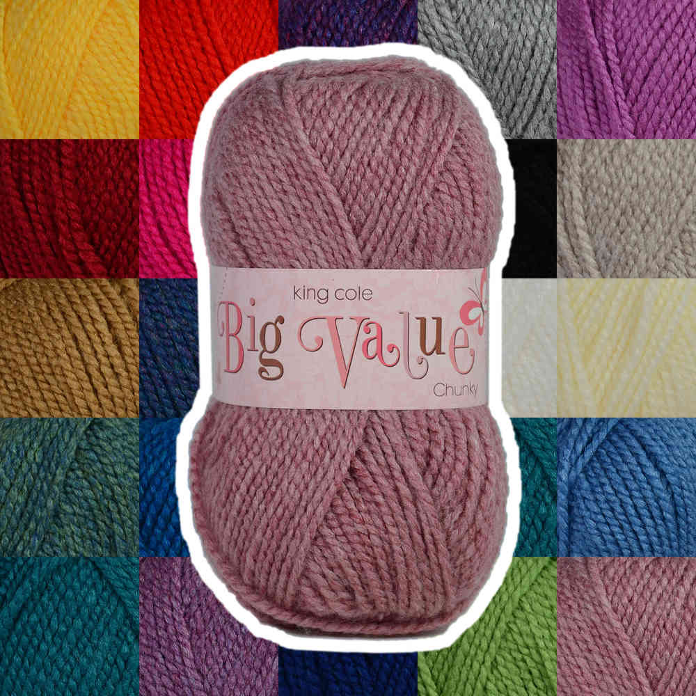 Basil King Cole Big Value Chunky Yarn Wool Knitting 100% Premium Acrylic 100g 