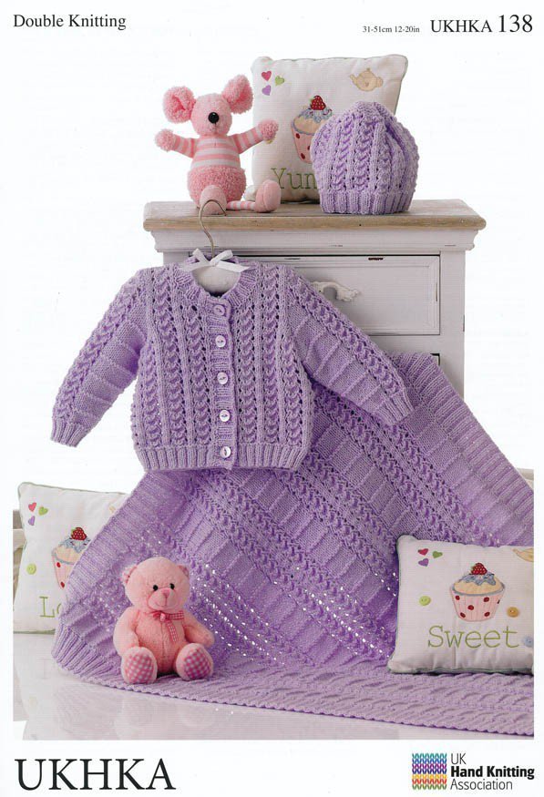 Hat & Booties DK Knitting Pattern UKHKA\12 UK Hand Knit Association Baby Cardigan Jacket 