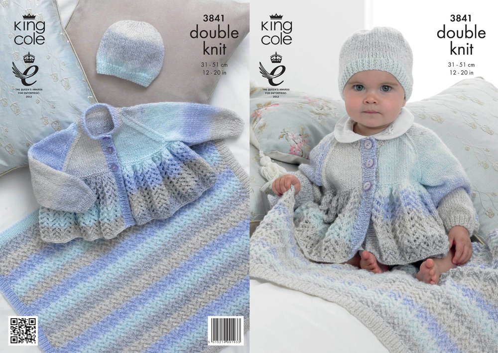Knitting Pattern Babys Lacy Veste Chapeau Couverture Et Coussin DK King Cole 5342