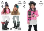 King Cole 4032  Knitting Pattern Scarf. Hat. Headband and Welly Topper in Big Value Multi Chunky