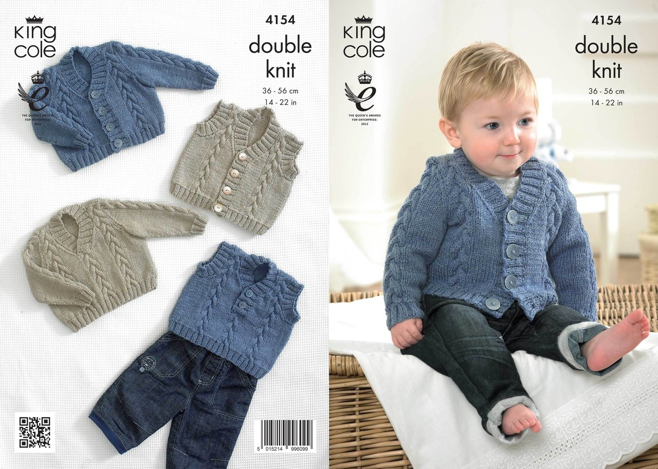 Knitting Pattern bébé à manches longues Rouleau Col Veste King Cole DK 4914