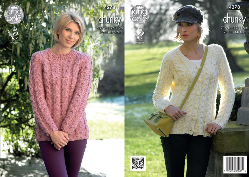 King Cole 4278 Knitting Pattern Cabled Raglan Cardigan & Sweater in New ...