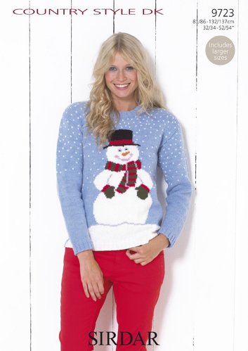 Sirdar 9723 Knitting Pattern Snowman Christmas Sweater in Sirdar Country Style DK