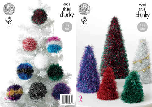 King Cole 9035 Knitting Pattern Tinsel Chunky Christmas Trees and Baubles