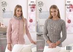 King Cole 4525 Knitting Pattern Ladies Sweater and Cardigan in Authentic DK
