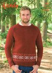 Wendy 5876 Knitting Pattern Raglan Sweater with Fairisle Border in Mode Chunky