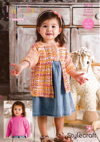 Stylecraft 9278 Knitting Pattern Baby Child Sweater and Cardigan in Lullaby Print and Lullaby DK