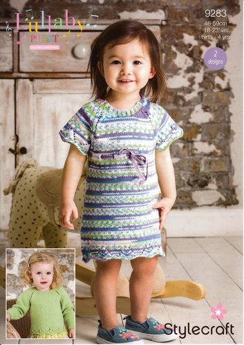 Stylecraft 9283 Knitting Pattern Baby Child Dress and Sweater in Lullaby Print and Lullaby DK