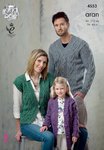 King Cole 4553 Knitting Pattern Family Sweater Cardigan & Waistcoat in Fashion Aran