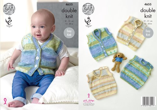King Cole 4655 Knitting Pattern Baby Slipovers Tank Tops and Waistcoats in King Cole Splash DK