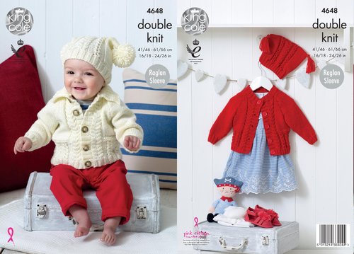 King Cole 4648 Knitting Pattern Babies Childrens Raglan Sleeve Cardigans and Hat  in Cherished DK