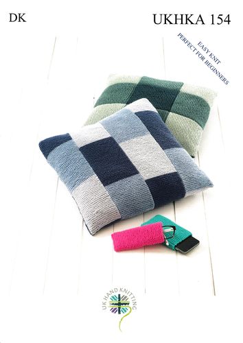 UKHKA 154 Knitting Pattern Easy Knit Cushion Covers, Glasses Case & Mobile Cover in DK