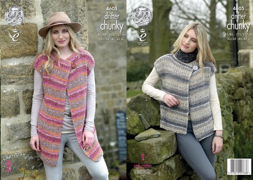 King Cole 4605 Knitting Pattern Ladies Waistcoats in King Cole Drifter Chunky