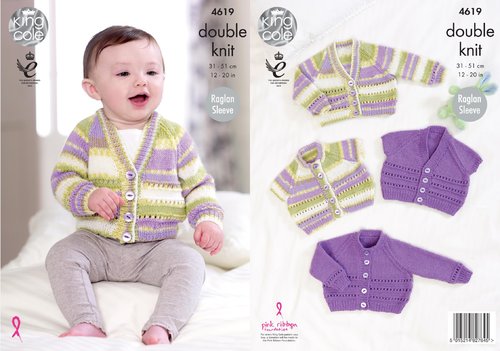 King Cole 4619 Knitting Pattern Baby Cardigans in King Cole Comfort and Comfort Prints DK