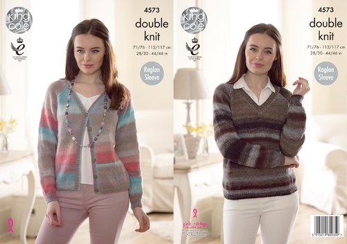 King Cole 4573 Knitting Pattern Womens Easy Knit Sweater and Cardigan in King Cole Sprite DK