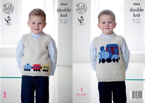 King Cole 4564 Knitting Pattern Childrens Train Tank Tops in King Cole Pricewise DK