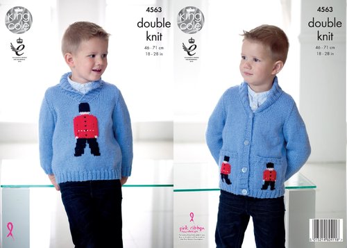 King Cole 4563 Knitting Pattern Boys Childrens Soldier Sweater and Cardigan King Cole Pricewise DK