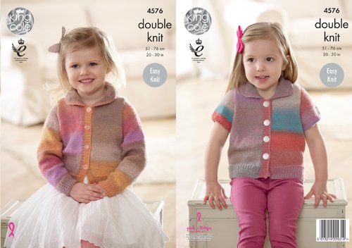 King Cole 4576 Knitting Pattern Girls Easy Knit Cardigans in King Cole Sprite DK
