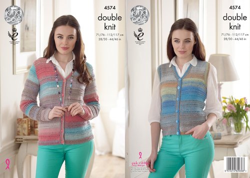 King Cole 4574 Knitting Pattern Womens Waistcoat and Cardigan in King Cole Sprite DK