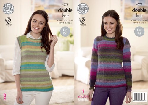 King Cole 4571 Knitting Pattern Womens Sweater and Slipover in King Cole Sprite DK