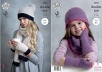 King Cole 4592 Knitting Pattern Womens Girls Easy Knit Hats Snood and Mitts in King Cole Embrace DK