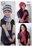 King Cole 4642 Knitting Pattern Womens Girls Hats Scarves & Wristwarmers in Party Glitz 4 Ply