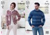 King Cole 4632 Knitting Pattern Easy Knit Mens Sweater Womens Cardigan in King Cole Cotswold Chunky