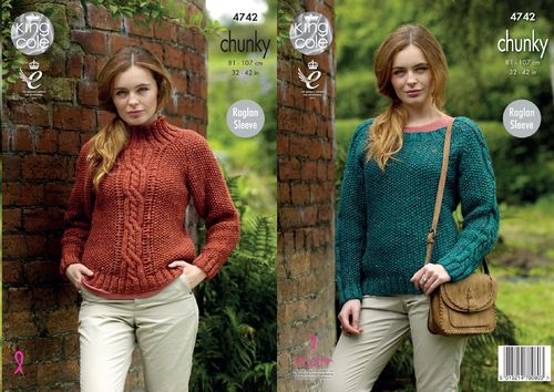 King Cole 4742 Knitting Pattern Ladies Sweaters in King Cole Chunky Tweed