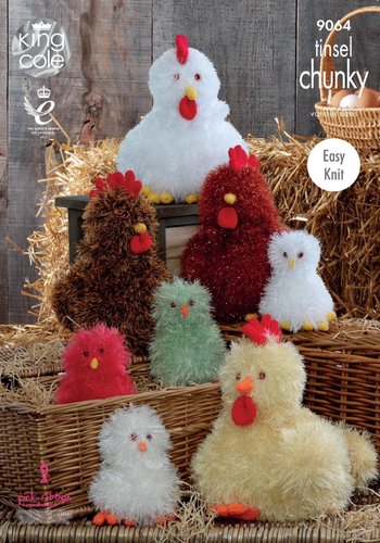 King Cole 9064 Knitting Pattern Easy Knit Easter Toy Hens and Chicks in Tinsel Chunky