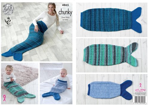 King Cole 4865 Knitting Pattern Baby Child Adult Mermaid Tail Blanket in King Cole Chunky