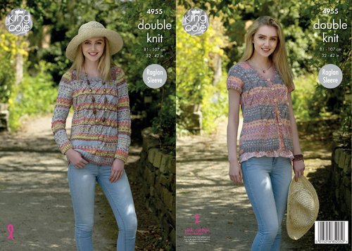 King Cole 4955 Knitting Pattern Womens Sweater and Cardigan in King Cole Drifter DK