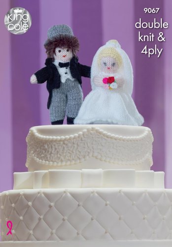 King Cole 9067 Knitting Pattern Bride and Groom Wedding Cake Toppers in King Cole DK and 4 Ply