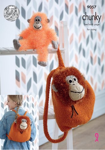 King Cole 9057 Knitting Pattern Orangutan Backpack & Toy in Tinsel Chunky