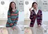 King Cole 5010 Knitting Pattern Womens Raglan Textured Sweater and Cardigan in King Cole Riot Chunky