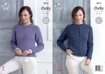 King Cole 5015 Knitting Pattern Womens Plain and Cabled Sweaters in King Cole Chunky Tweed