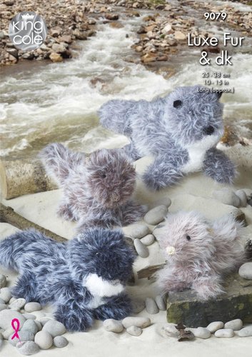 King Cole 9079 Knitting Pattern Toy Otters in Luxe Fur and DK