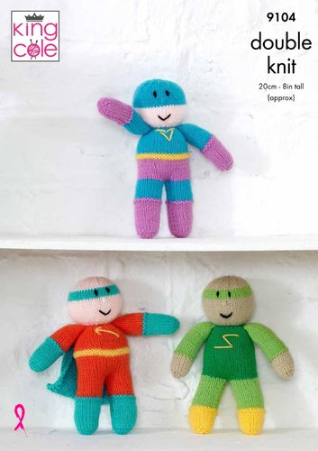 King Cole 9104 Knitting Pattern Childrens Superhero Toys in King Cole Big Value DK