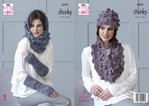 King Cole 5191 Knitting Pattern Womens Scarf Hat Snood and Wristwarmers in Shadow Chunky