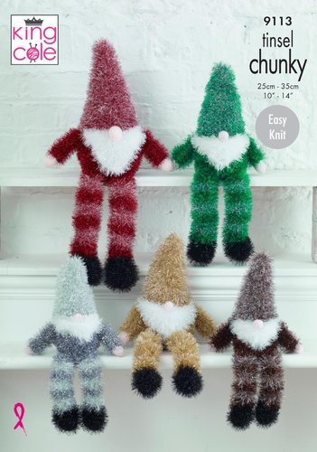 King Cole 9113 Knitting Pattern Tinsel Gnomes in Tinsel Chunky