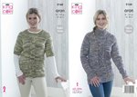King Cole 5160 Knitting Pattern Womens Raglan Top and Sweater in King Cole Fashion Aran Combo