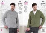 King Cole 5288 Knitting Pattern Mens Raglan Round and V Neck Sweaters in King Cole Magnum Chunky